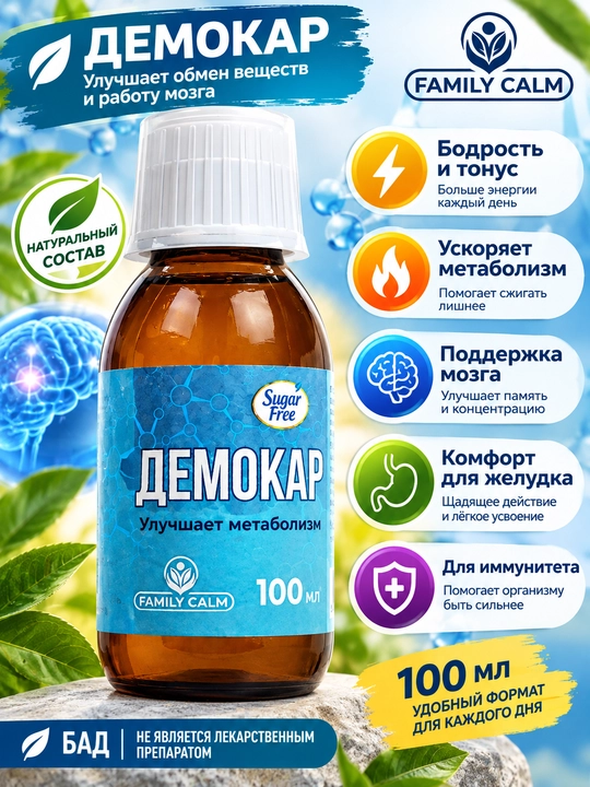 Сироп Демокар L-карнитин без сахара, 100 мл — для метаболизма, сердца, энергии и аппетита - 