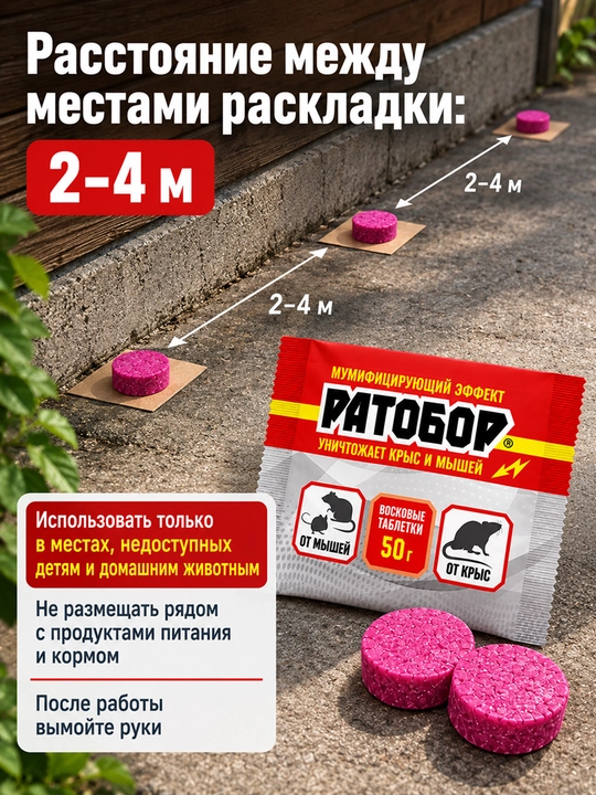 Ratobor mumli tabletkalar kemiruvchilarga qarshi, sichqon va kalamushlardan, 50 g