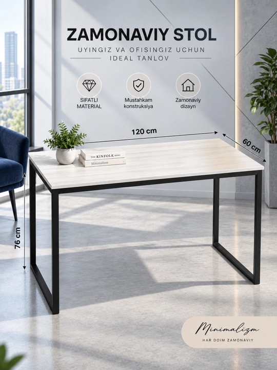 Minimalist kompyuter va yozuv stoli, uy va ofis uchun zamonaviy mebel