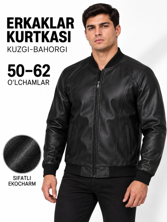 Erkaklar yengil charm kurtka, dermantin, bahor-kuz, Xitoy, ekokoja, klassik, zamokli, qora - 
