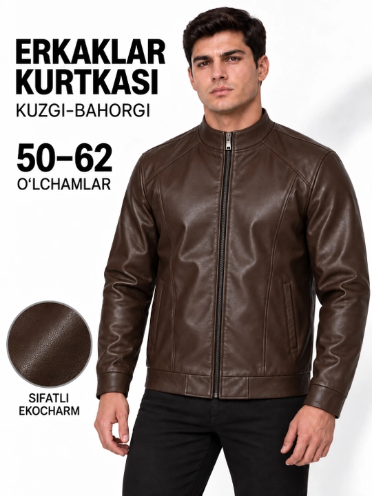 Erkaklar yengil charm kurtka, dermantin, bahor-kuz, Xitoy, ekokoja, klassik, zamokli, qora - 