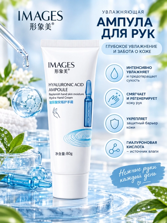 Увлажняющий крем для рук Images Hyaluronic Acid Ampoule с гиалуроновой кислотой, 80 г - 