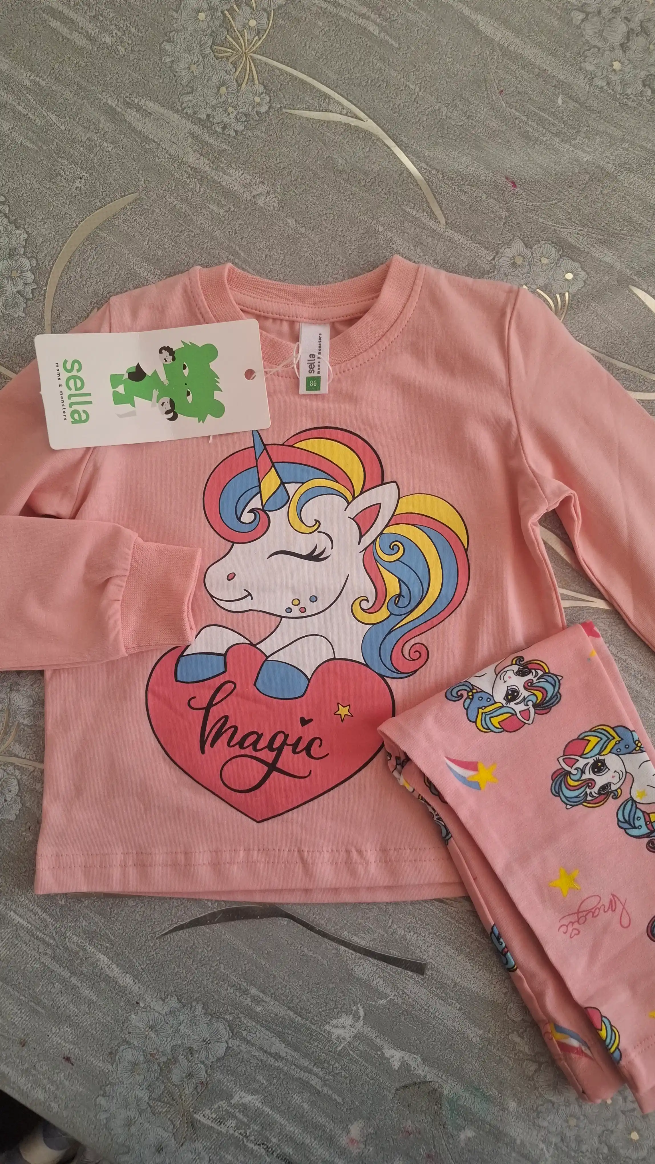 Комплект одежды для девочек из 100% хлопка топ и брюки с принтами Hello Kitty и единорогом