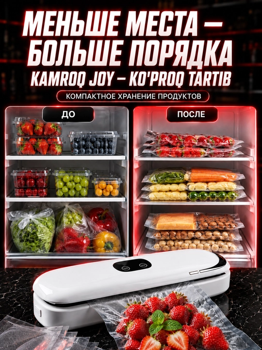 Vakum apparat vakuumator, oziq-ovqat uchun qadoqlash uskunasi, 60 kPa, 10 paket