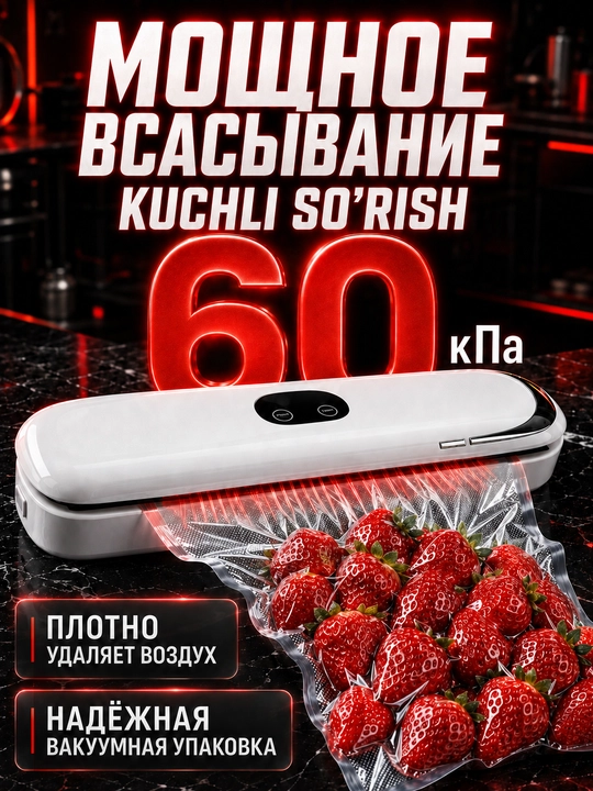 Vakum apparat vakuumator, oziq-ovqat uchun qadoqlash uskunasi, 60 kPa, 10 paket