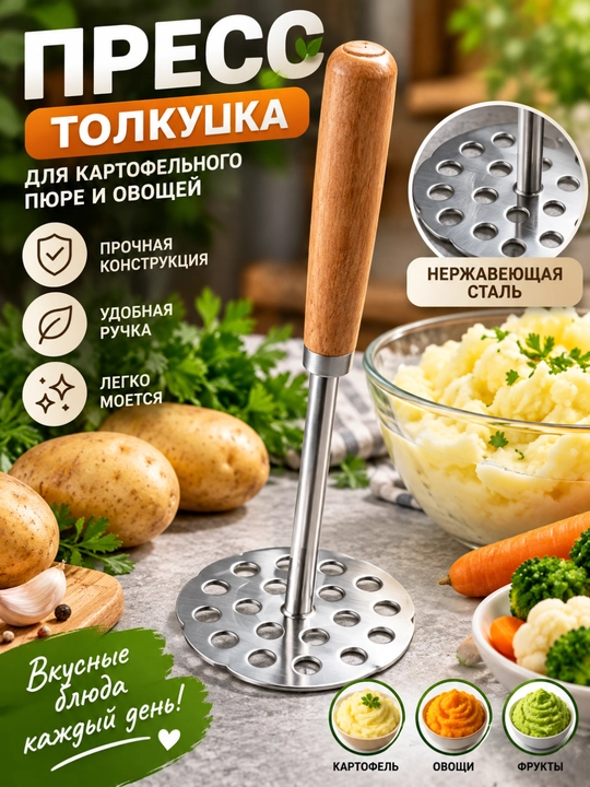 Пресс-толкушка для картофельного пюре и овощей, кухонный инструмент - 