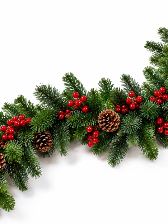 Dekorativ archa girlyandasi 270 sm — shishka va qizil mevali