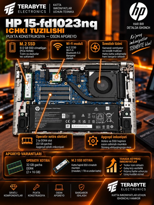 Noutbuk HP Intel Core 5-120U/ DDR4 16GB/ SSD 512GB/ 15.6 FullHD/ Windows 11