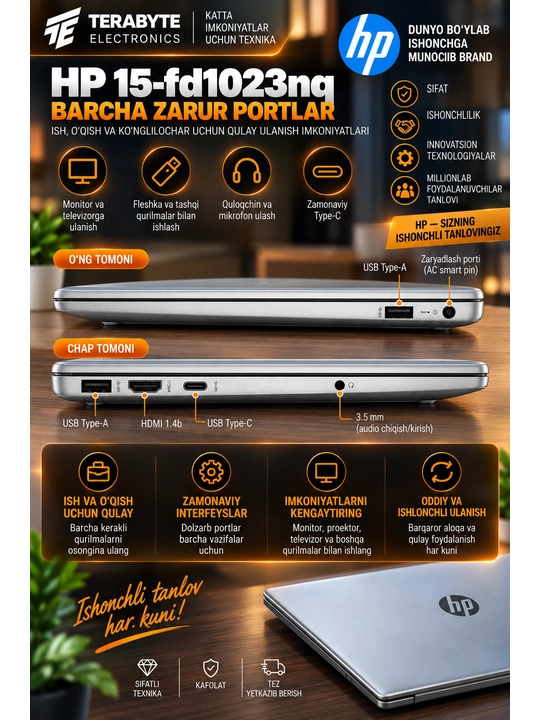 Noutbuk HP Intel Core 5-120U/ DDR4 16GB/ SSD 512GB/ 15.6 FullHD/ Windows 11