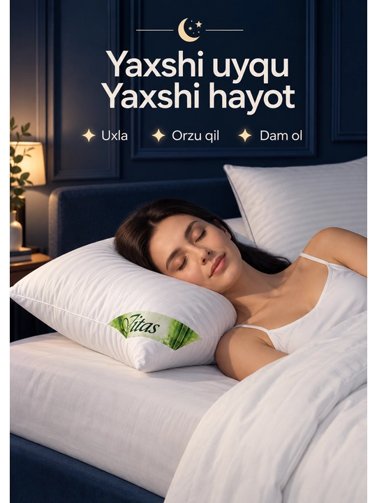 Bambuk tolali yotoq yostig‘i, yengil, 1 juft (2 dona), o‘lchami 50×70 sm, yumshoq