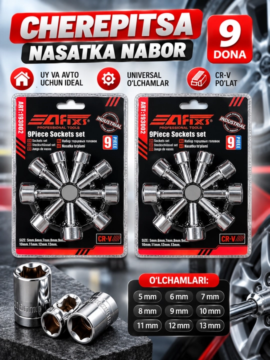 Cherepitsa nasadka nabor — 9 dona, 5–13 mm - 