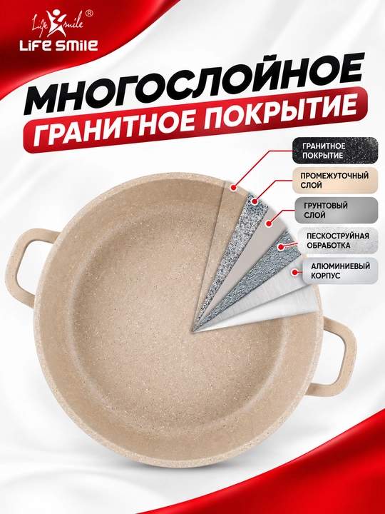 Казан Life Smile, с гранитным покрытием и стеклянной крышкой