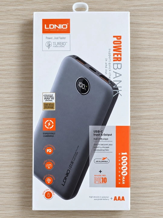 Tashqi akkumulyator LDNIO PQ10 10000 mAh, 22,5 W, tezkor quvvatlash, displey