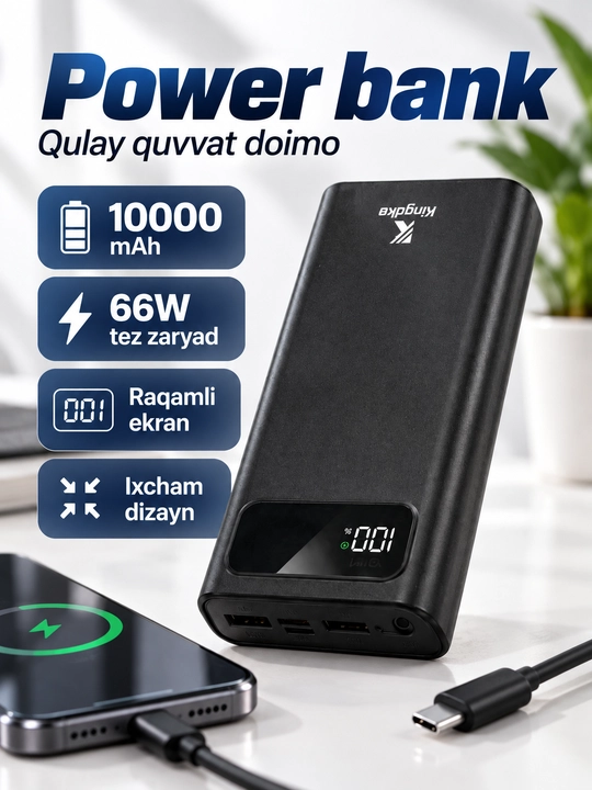 Power Bank tashqi akkumulyatori, 10000, iPhone uchun Powerbank, Android - 