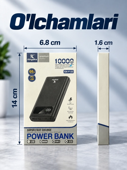 Power Bank tashqi akkumulyatori, 10000, iPhone uchun Powerbank, Android