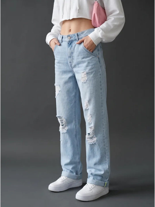Ayollar yirtiq keng jinsilari (Destroyed Wide Jeans)