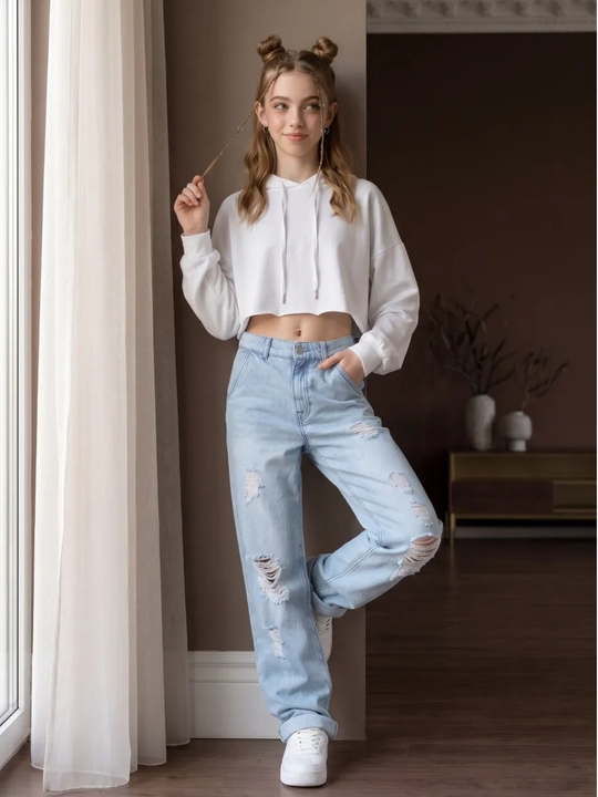 Ayollar yirtiq keng jinsilari (Destroyed Wide Jeans)