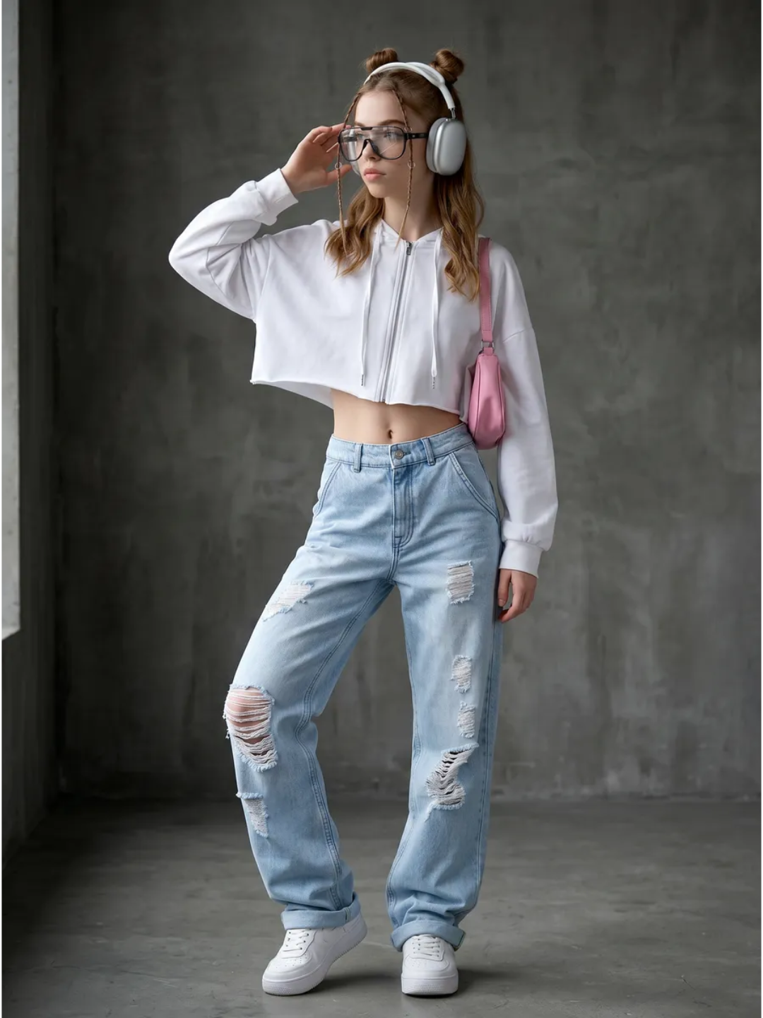 Ayollar yirtiq keng jinsilari (Destroyed Wide Jeans)