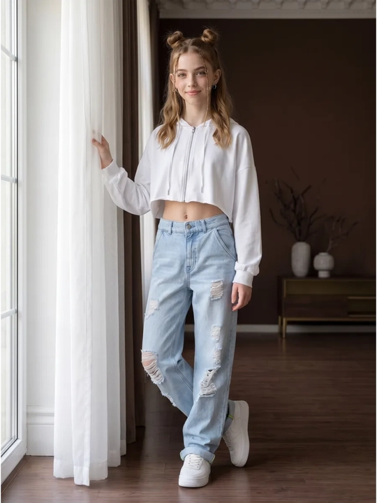 Ayollar yirtiq keng jinsilari (Destroyed Wide Jeans)
