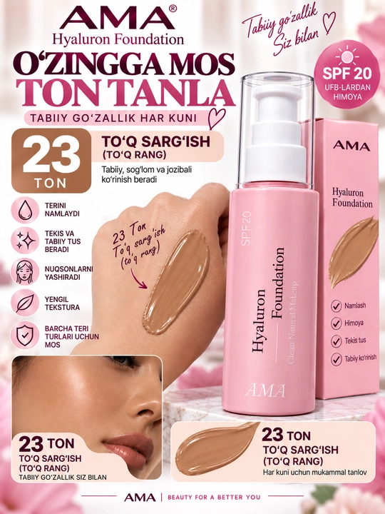 Tonal kremi AMA Hyaluron Foundation - 