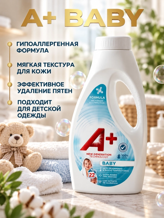 Гель для стирки детского белья A+ Baby 2,464 Л, 990 Л