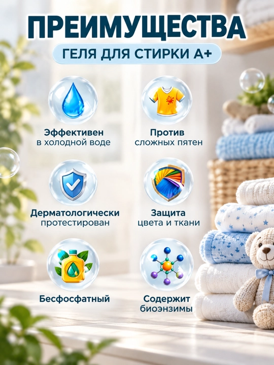 Гель для стирки детского белья A+ Baby 2,464 Л, 990 Л