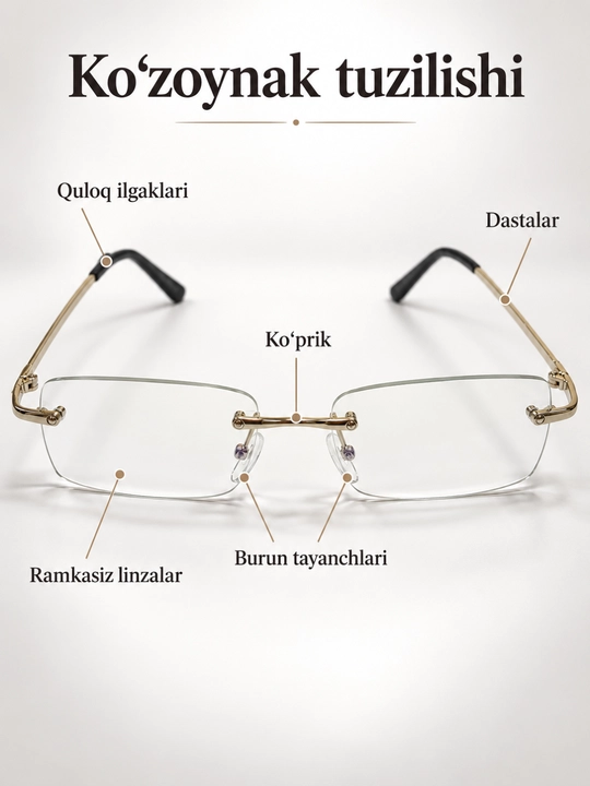 Ayollar va erkaklar uchun ramkasiz ko‘rish ko‘zoynagi