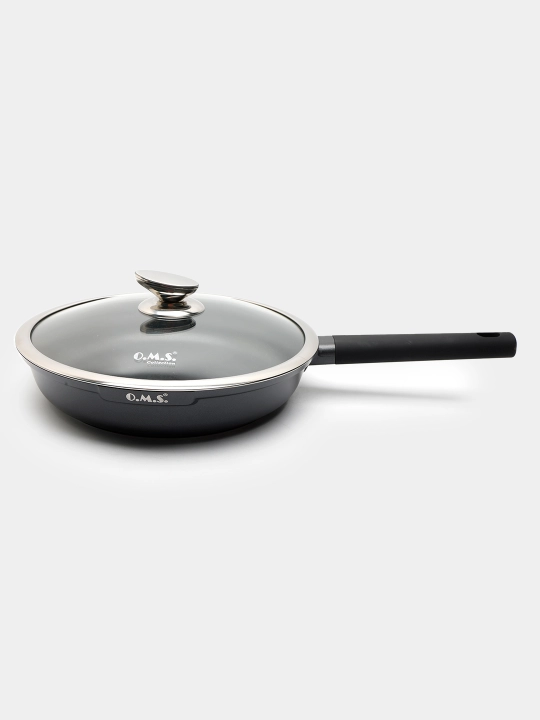 Cковородка гранитная с крышкой из стекла, с антипригарным покрытием, O.M.S 15019