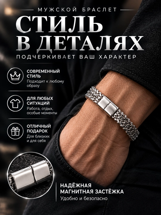 Стальной браслет-цепочка для мужчин, стильный аксессуар на руку