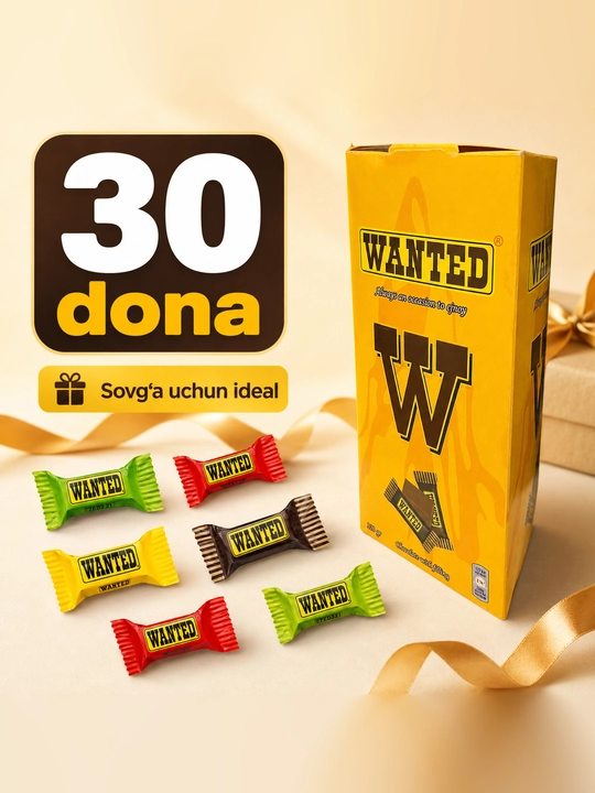 30 dona WANTED nachinkali shokolad, 8.5g, qadoq o‘lchami 18.5 × 10 sm, chiqaruvchi Ne’mat - 