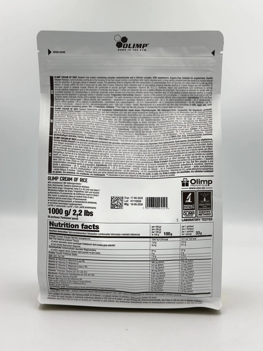 Olimp Cream of rice 1kg, пакет вкус ваниль, рисовая каша
