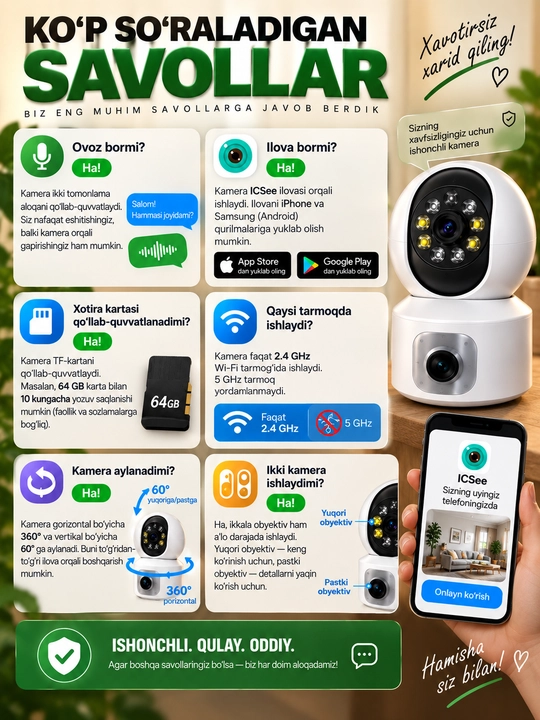 Wi-fi смарт камера SQ001, камера видеонаблюдение, Wi-fi камера для дома, IP камера 360