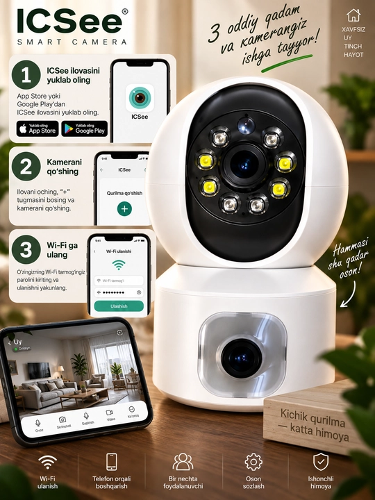 Wi-fi смарт камера SQ001, камера видеонаблюдение, Wi-fi камера для дома, IP камера 360