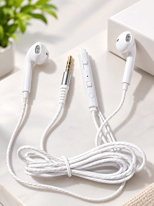 3.5 mm simli A7 quloqchinlari, mikrofon va ovoz boshqaruvi bilan, oq
