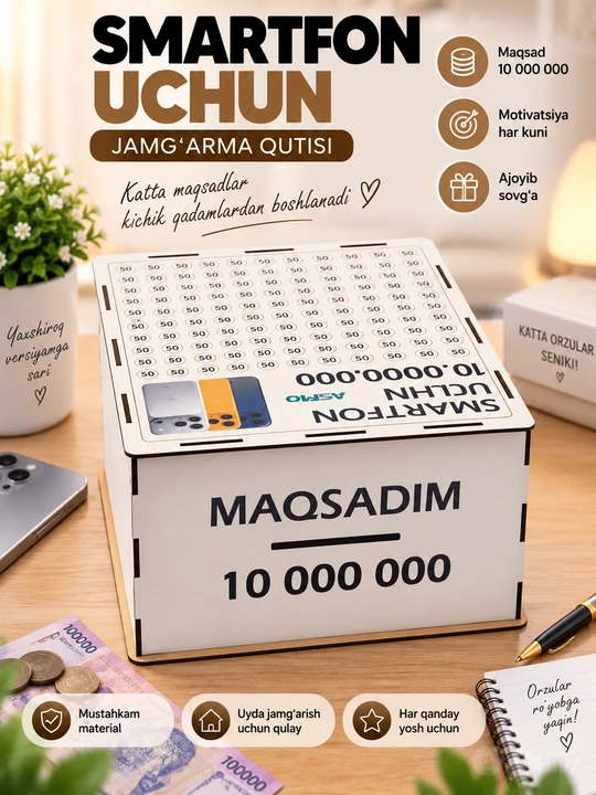 Jamg‘arma qutisi, kopilka, maqsadlar uchun yig‘ish qutisi, uy uchun sovg‘a va motivatsiya