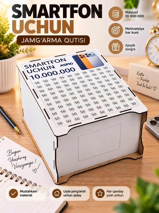 Jamg‘arma qutisi, kopilka, maqsadlar uchun yig‘ish qutisi, uy uchun sovg‘a va motivatsiya