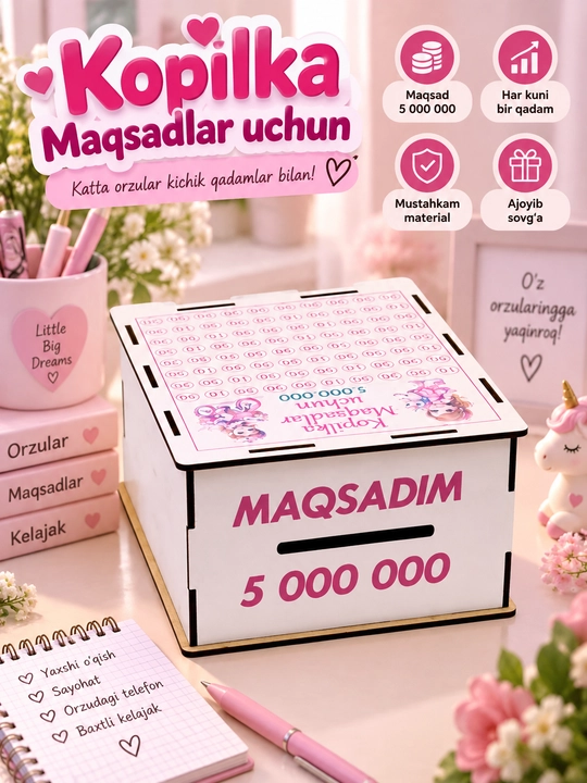 Jamg‘arma qutisi, kopilka, maqsadlar uchun yig‘ish qutisi, uy uchun sovg‘a va motivatsiya