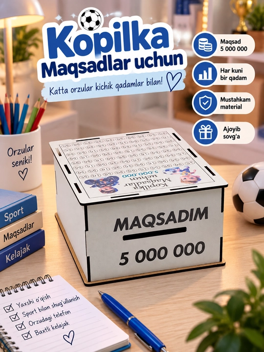 Jamg‘arma qutisi, kopilka, maqsadlar uchun yig‘ish qutisi, uy uchun sovg‘a va motivatsiya