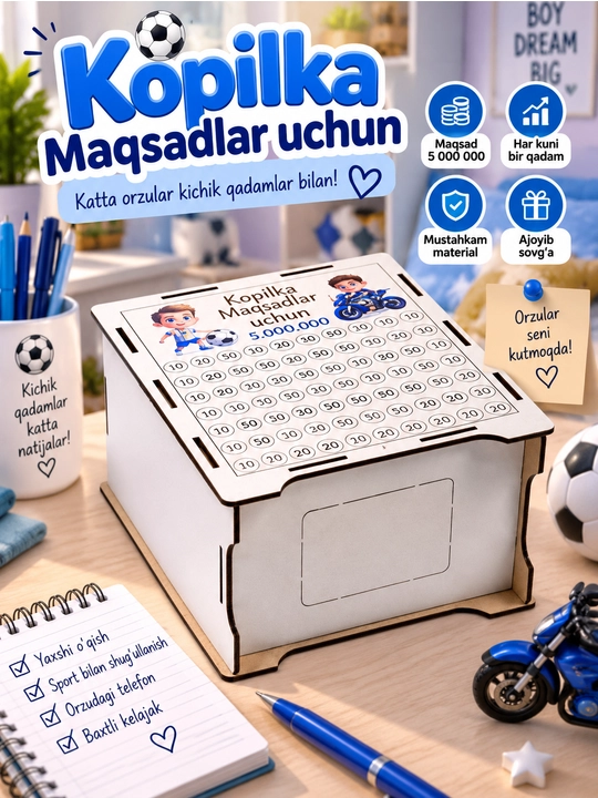 Jamg‘arma qutisi, kopilka, maqsadlar uchun yig‘ish qutisi, uy uchun sovg‘a va motivatsiya