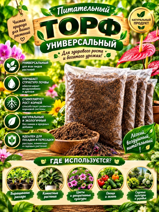 Питательный ТОРФ для вех видов Растений, Торфудобрения для подержку здоровье - 