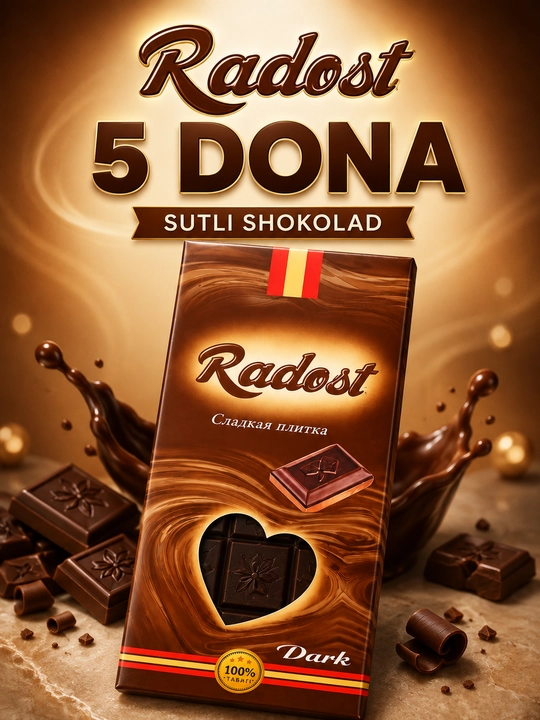 5 dona Radost shokolad plitkalari, 100 g sutli shokolad, 16,5 × 8 sm - 