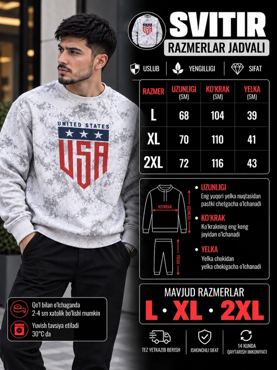 Erkaklar uchun svitshot, longslivlar, uzun yengli, grafik printli, kundalik kiyim - 