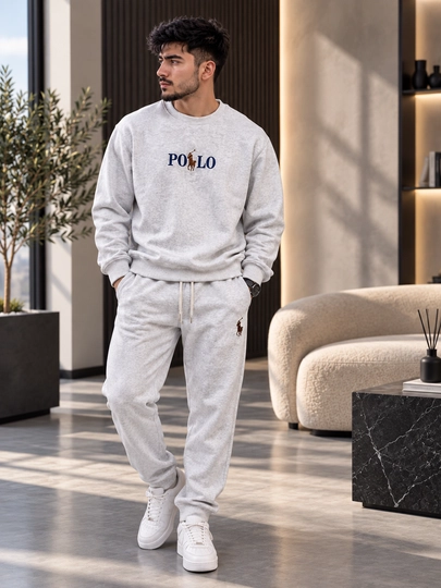 Erkaklar velur POLO sport kostyumi, issiq ikki qismli to‘plam, svitshot va joggerlar