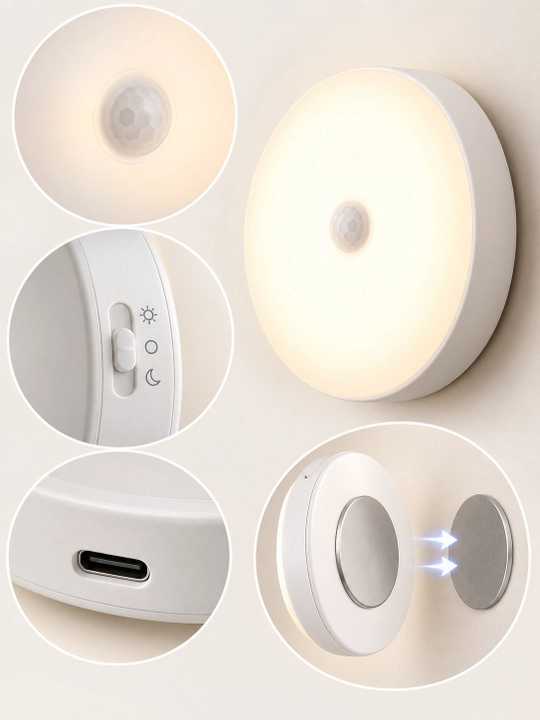 Harakat sensorli LED tungi chiroq, Type-C, 6 Vt, 500 mA/soat quvvatga ega, akkumulyatorli