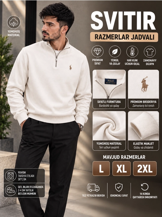 Erkaklar uchun klassik trikotaj sviter, qulay fasonli kundalik kiyim - 