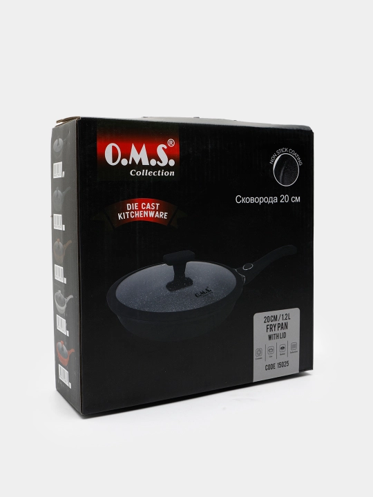 Cковородка гранитная с крышкой из стекла, с антипригарным покрытием, O.M.S 15025