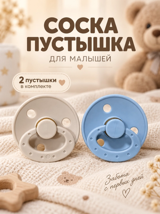 Соска-пустышка — для малышей, мягкая и удобная, 2 штуки в комплекте - 