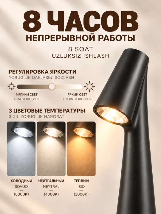 Uy va ish stoli uchun USB bilan jihozlangan LED stol chirog‘i