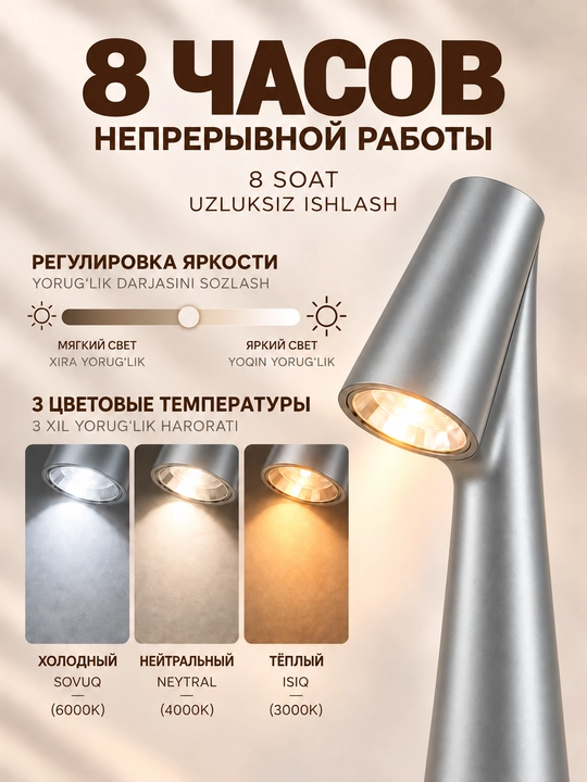 Uy va ish stoli uchun USB bilan jihozlangan LED stol chirog‘i