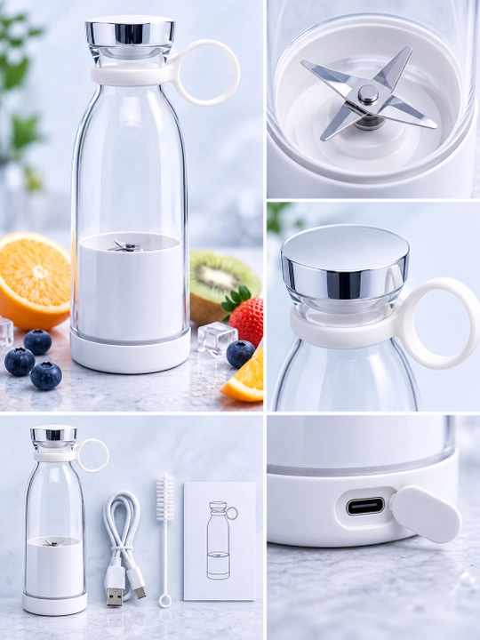 Ko‘chma simsiz mini blender, smuzi, sharbatlar va bolalar pyuresi uchun sheyker, 350 ml